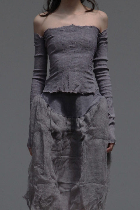 Marc Le Bihan 26916 Flat Shoulder Stretch Bottoming Tube Top T-Shirt French Handmade MLB-26916-ZIHUI Purple Gray